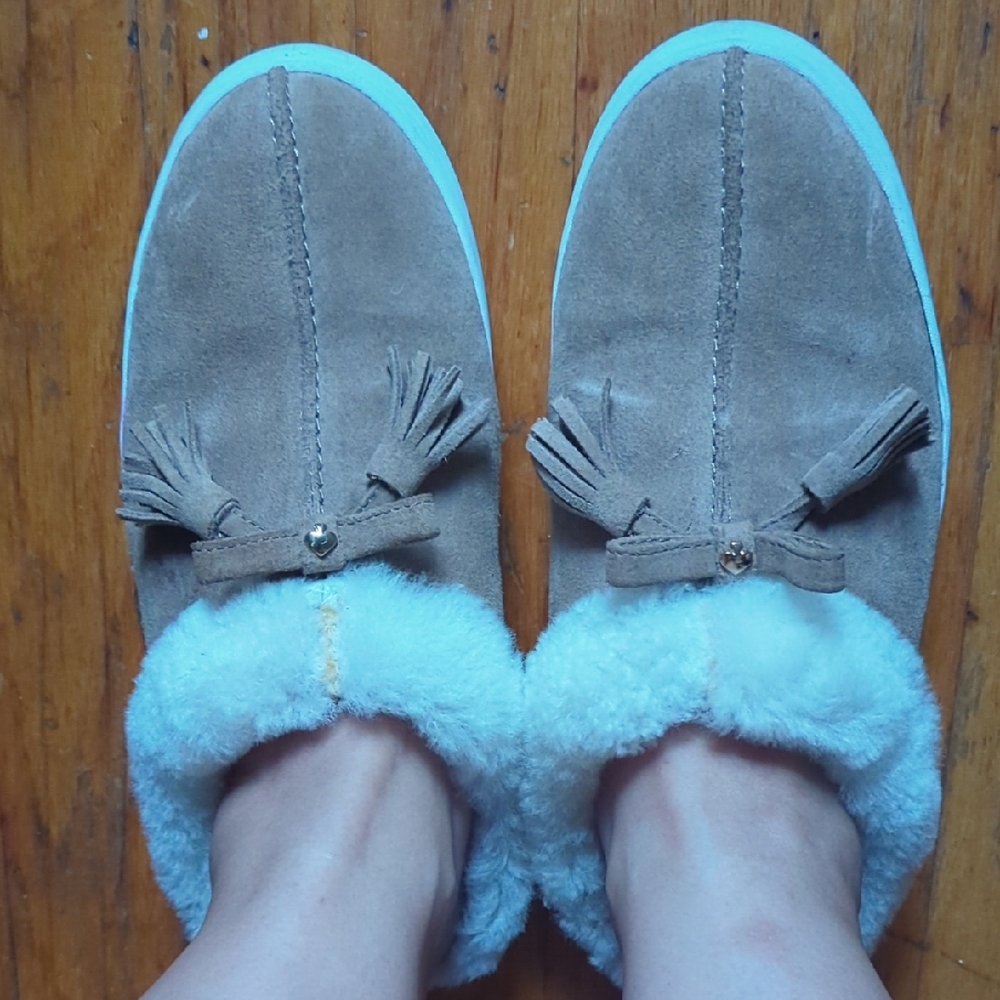 Kate Spade Tan Suede Slippers with Plush Lining